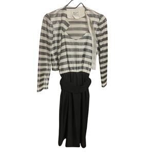 VTG 80s Dress Size 8 Matthew Love Black Silver Shimmer Glam Jacket Black Belt